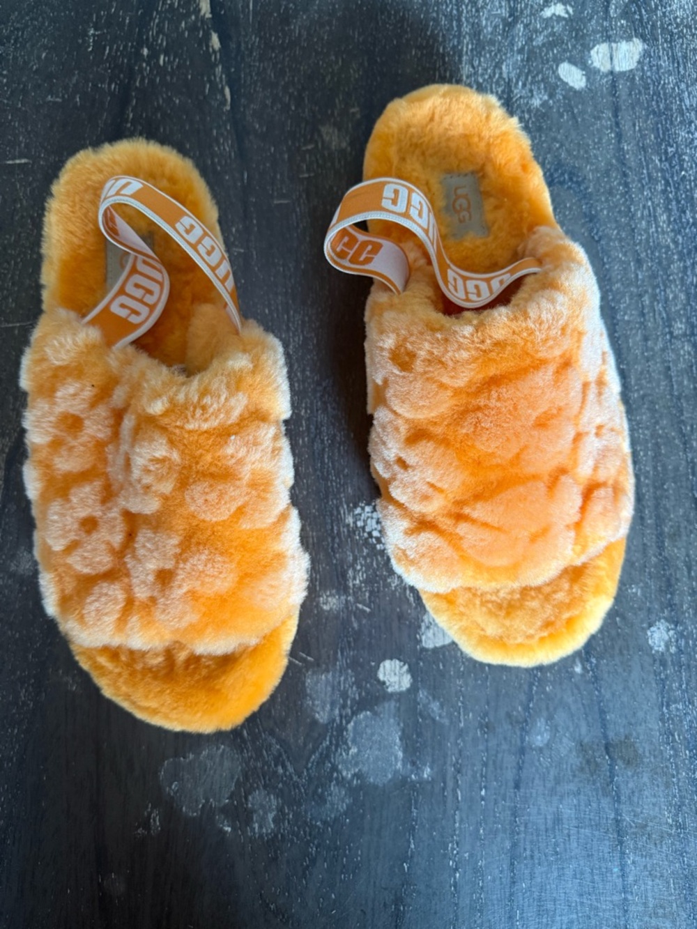 UGG Orange Plush Shearling Slide with Branded Strap
